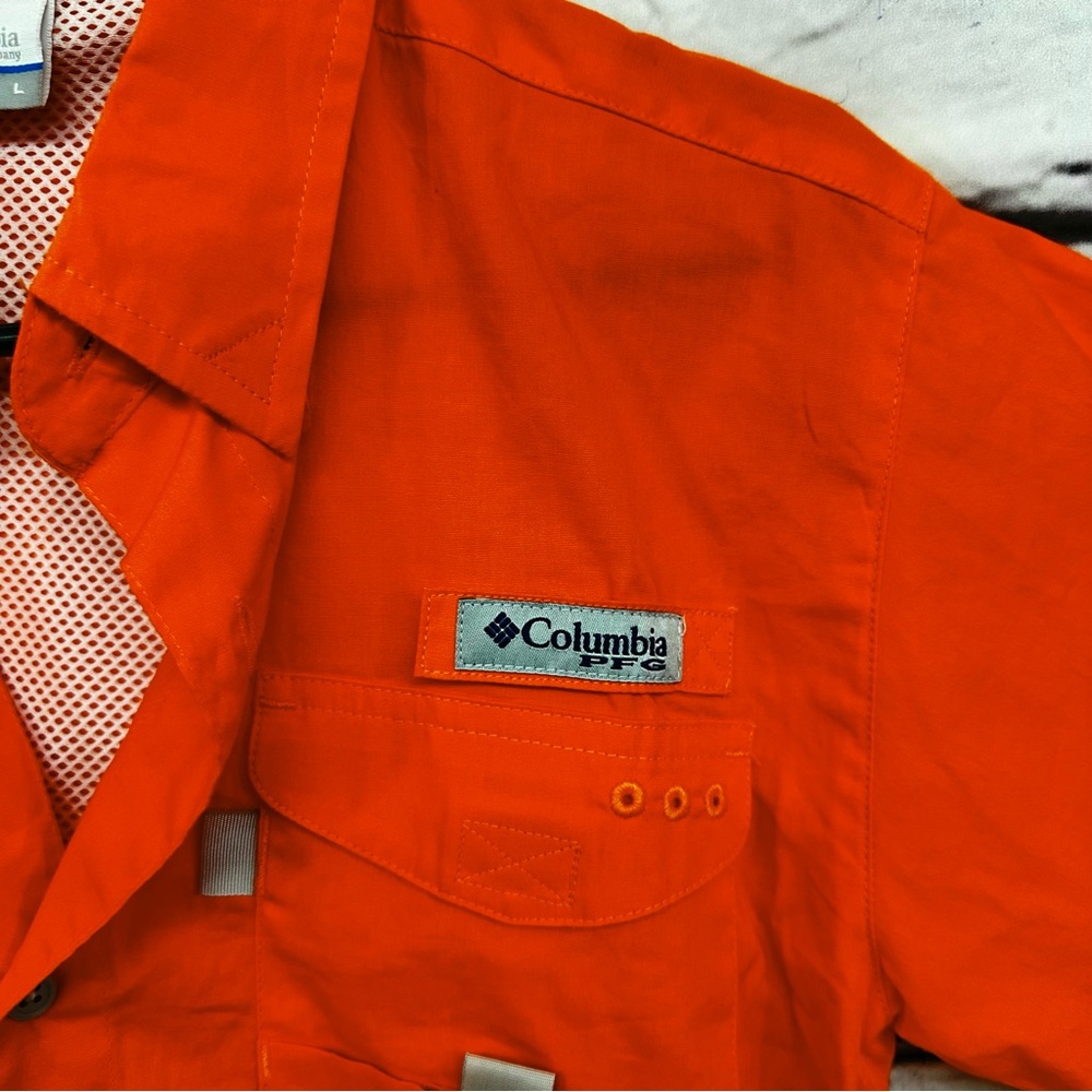 Boys Columbia PFG Fishing Shirt Button Down Orange Clemson Tiger Univers… - Picture 3 of 13